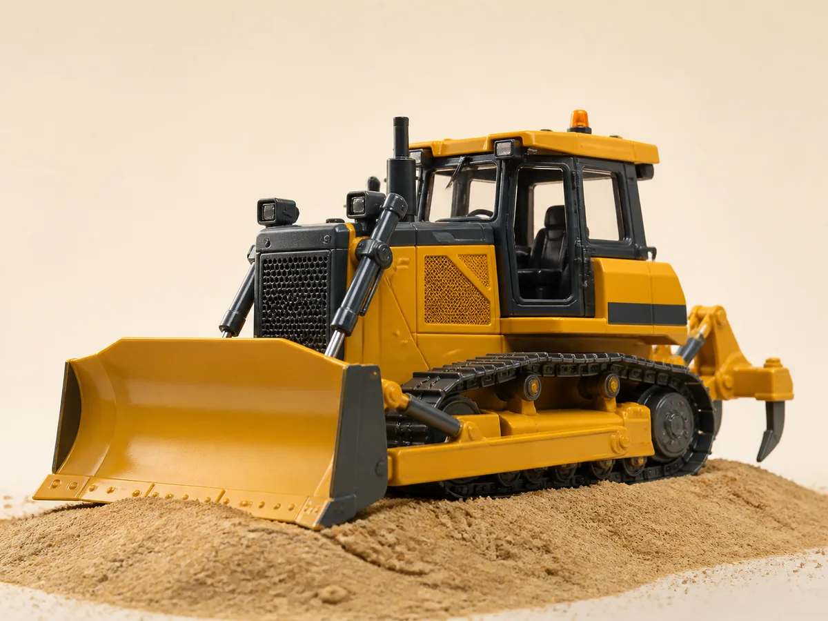RC Bulldozer kuning RCVerse dengan blade depan