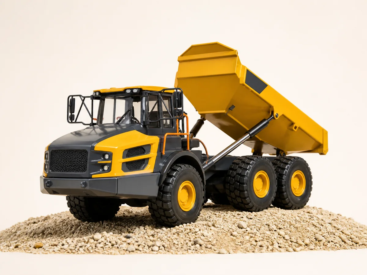 Mini RC Dump Truck kuning RCVerse dengan bak terangkat