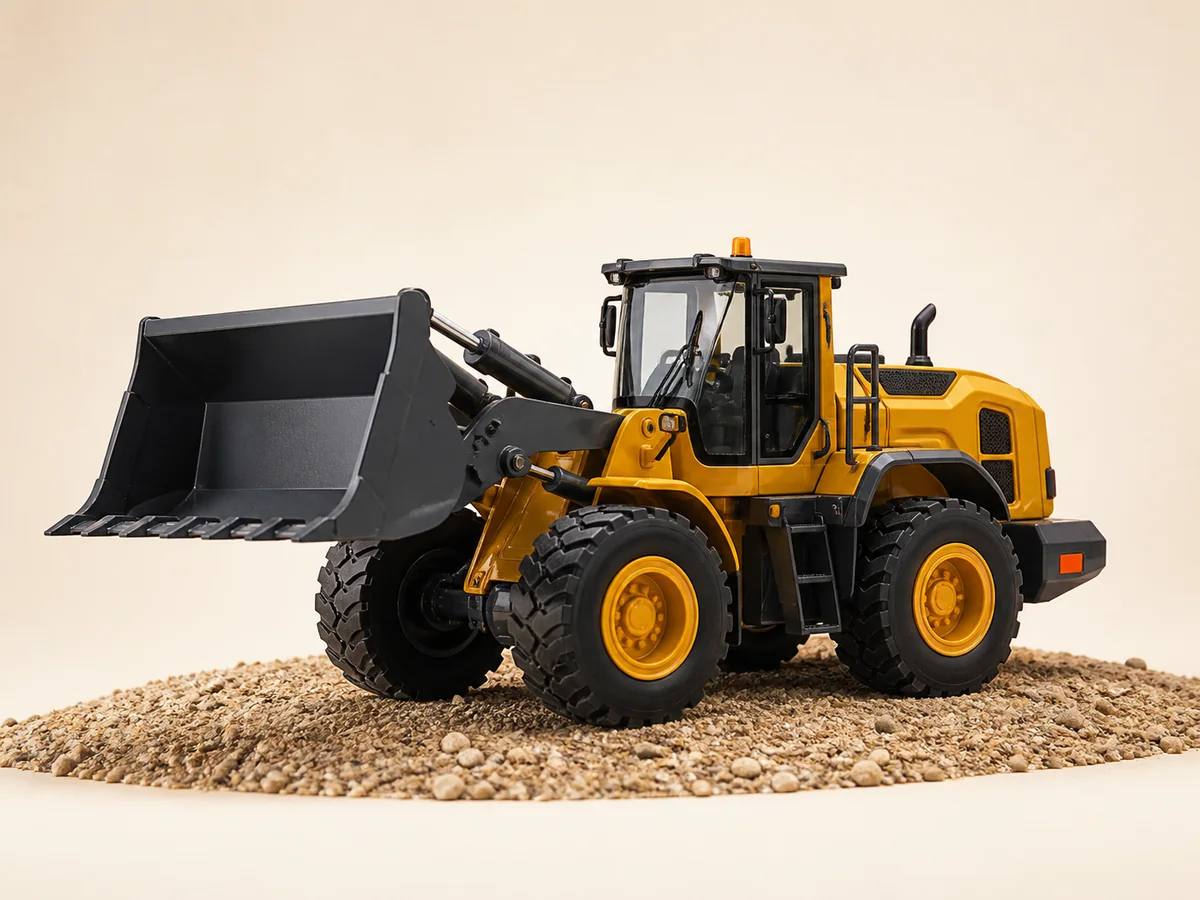RC Wheel Loader kuning RCVerse dengan bucket depan